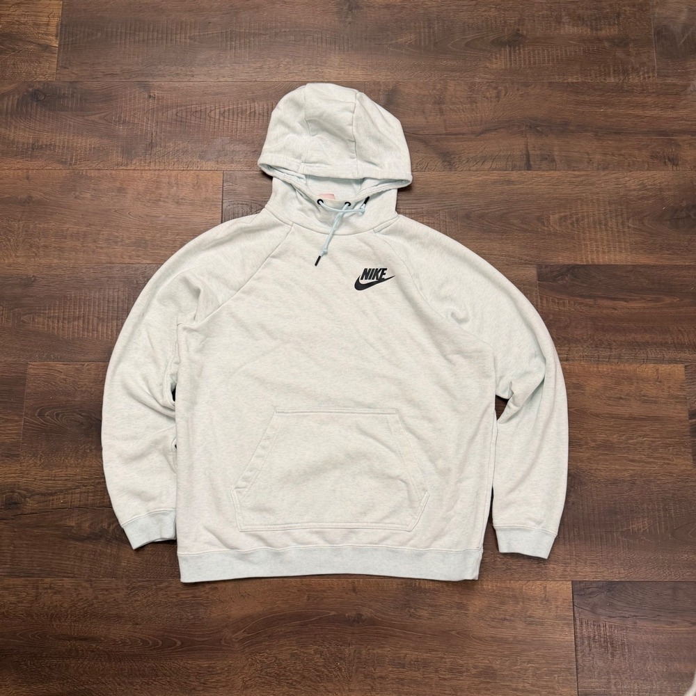 Nike Sportswear Mens XL Hoodie Light Blue Heather Pullover Raglan Logo Sweat